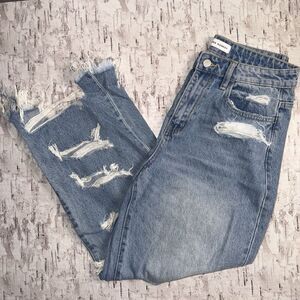 Flying Monkey Distressed Jeans 29 high Rise Slim Straight Raw Frayed Hem